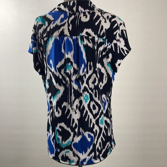 Alfani Top/Blouse Women Size XL Black White & Blue Button Placket Cap Sleeve - Picture 6 of 9
